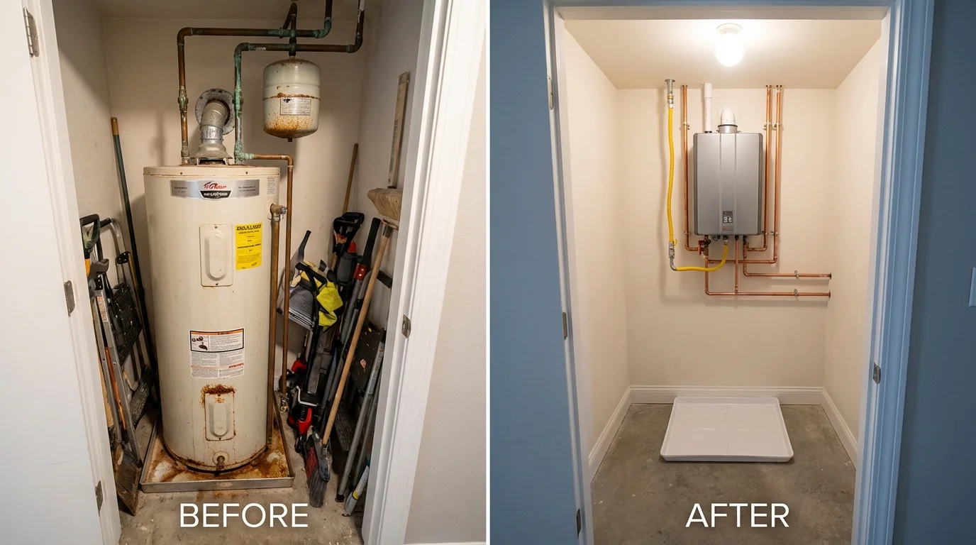 Tank water heater versus wall-mounted tankless unit comparison for Hoyt Lakes, MN homeowners