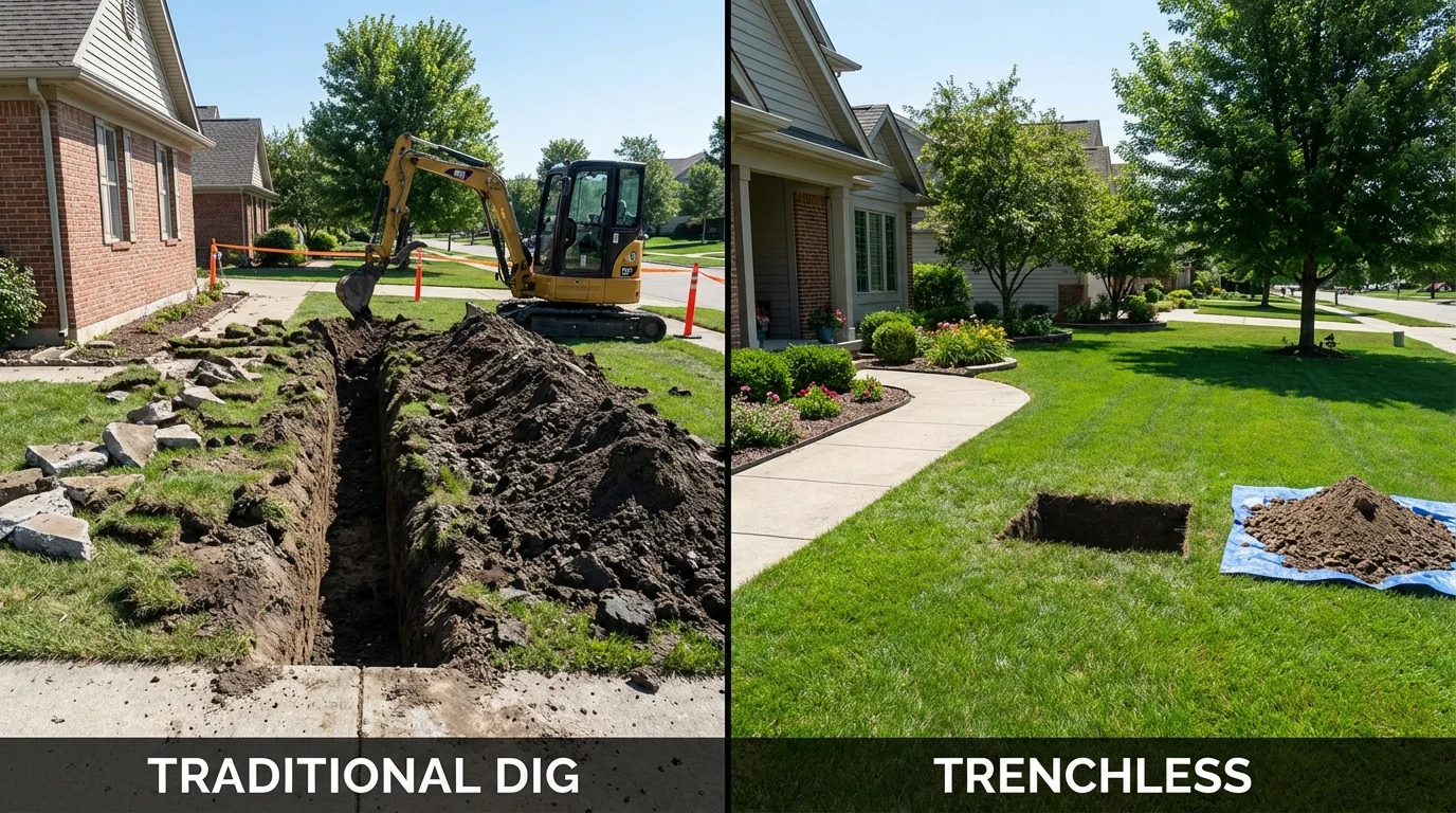 Trenchless sewer repair with minimal yard damage versus traditional excavation in Hoyt Lakes, MN